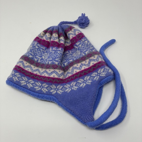 Turtle Fur Accessories - Vintage Turtle Fur Women's Wool Knit Earflap Beanie Hat Blue Purple Fleece Lined